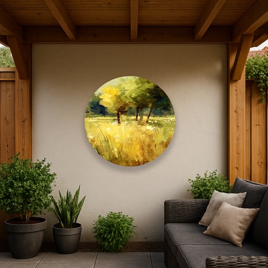 Zomerse boomweide – wandcirkel – ronde wandprint – Forex muurcirkel – 100x100 cm