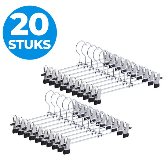 20 pièces cintres antidérapants pour pantalons avec chevilles pour hommes ou femmes - cintres avec pinces / pinces pour pantalons ou jupes - métal inoxydable - 31 cm de long
