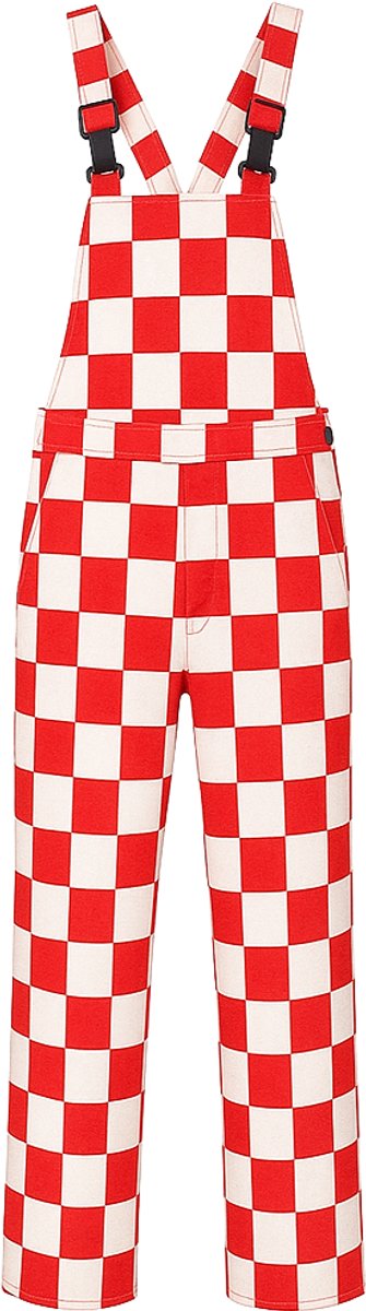 EM Workwear - Carnaval Brabant Tuinbroek - Rood / Wit Blokjes - Maat 60
