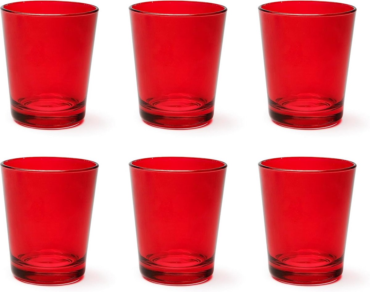 Set van 6 Rode Mondgeblazen Drinkglazen 30 cl