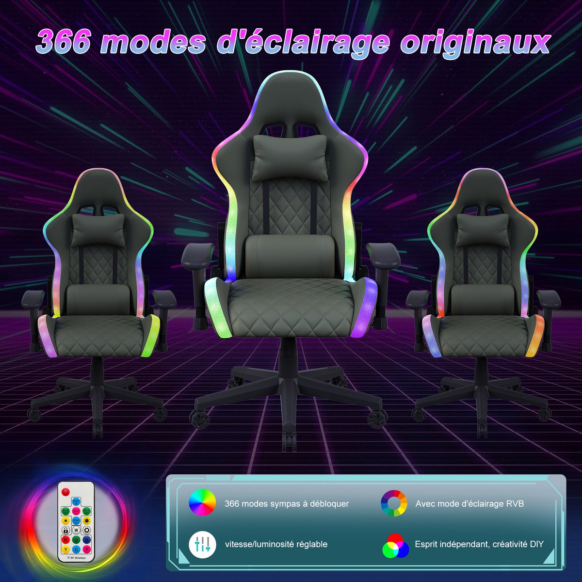 RGB-gamingstoel met Massagefunctie en LED-verlichting - afbeelding 2