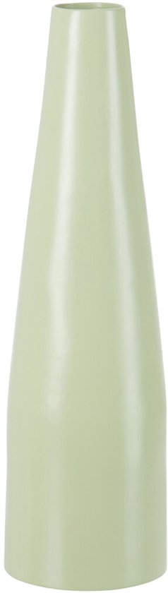 Un vase étroit vert clair qui s'effile vers le haut.