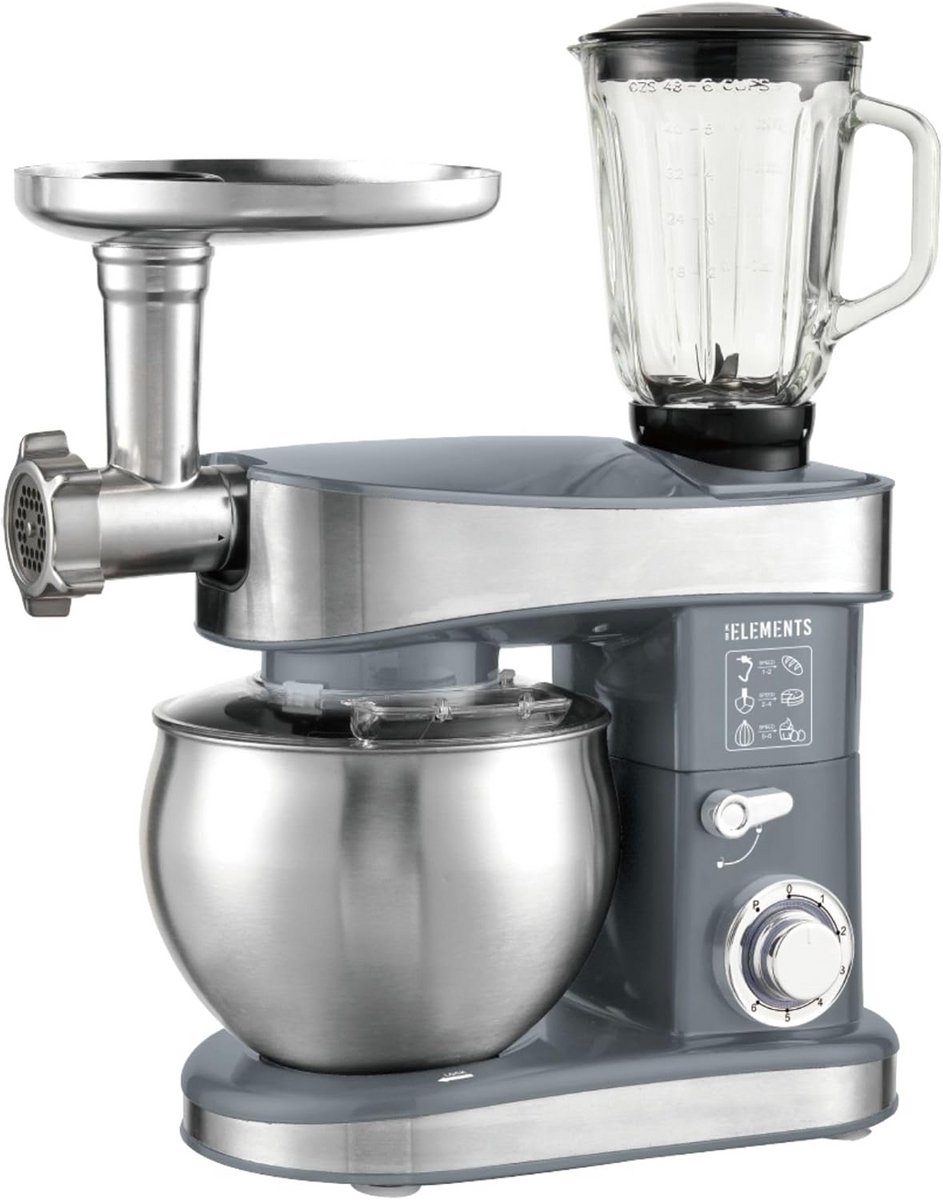 Krachtige 3-in-1 Keukenmachine met 2000W, Kneedfunctie, Pastamaker en 1.5L Mixer