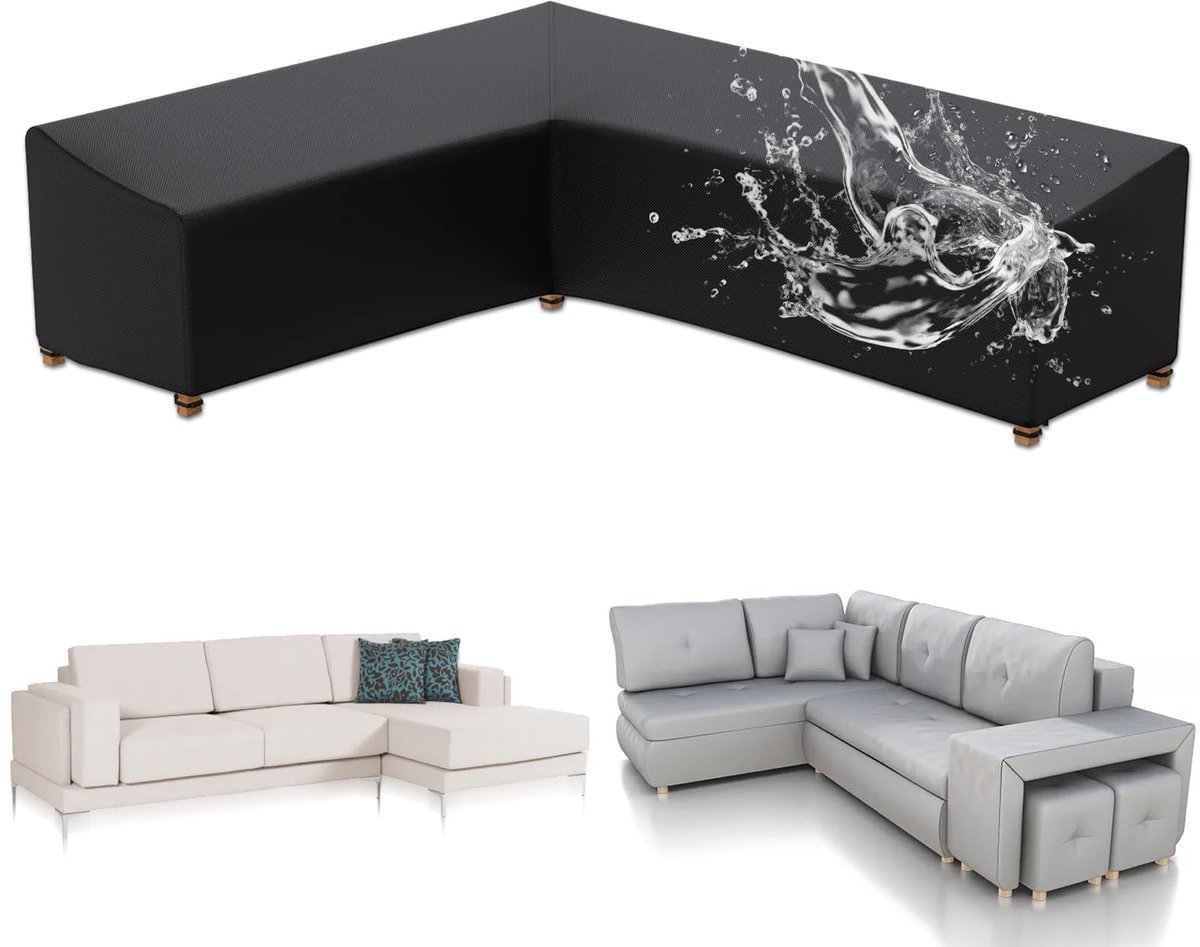 IMPERATORIS® Tuinmeubelhoes - Beschermhoes voor Tuinset - Waterdicht en UV-bestendig - Afdekzeil voor L-vormige loungesets - Zwart - 210D