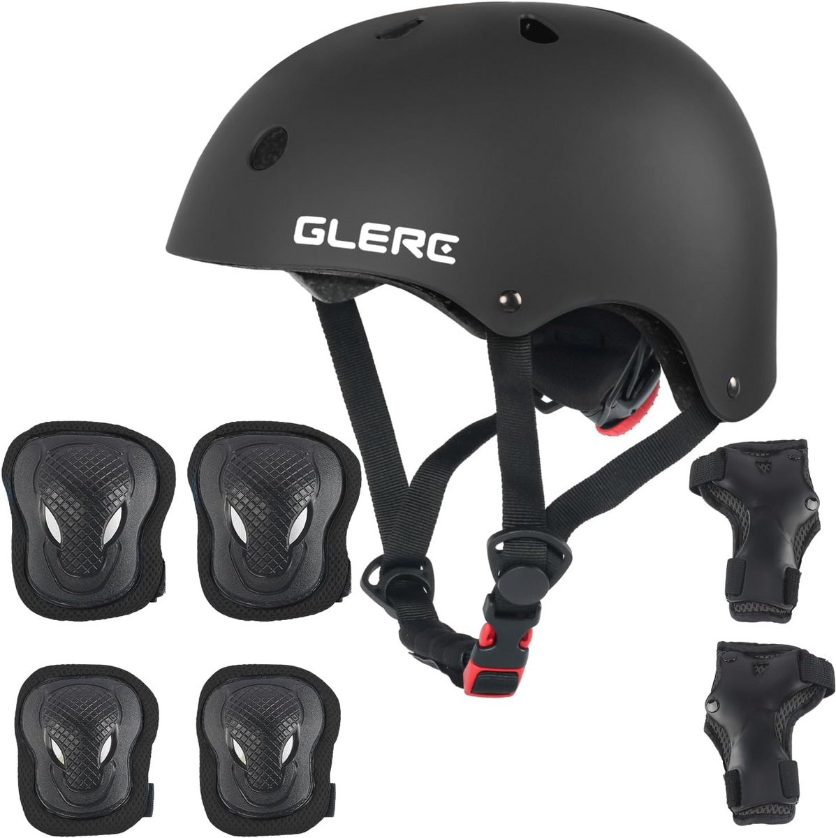Veiligheidshelm en Knie-Elleboogbescherming Set voor Kinderen 3-8 jaar - Skateboard en Rolbescherming - Verstelbaar - Zwart