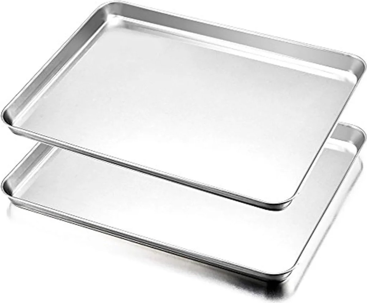 40 x 30 x 25 cm Roestvrijstalen Ovenplaat Taartplaat Set van 2 - Rechthoekige Vetpan Ovenschaal voor Bakken en Serveren - Niet Giftig en Gezond - Gemakkelijk te Reinigen