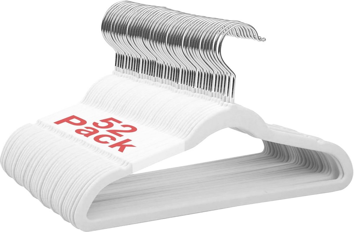 52x Witte Fluwelen Kledinghangers voor Kinderen en Baby's - Antislip Kledingbeugel 28 cm