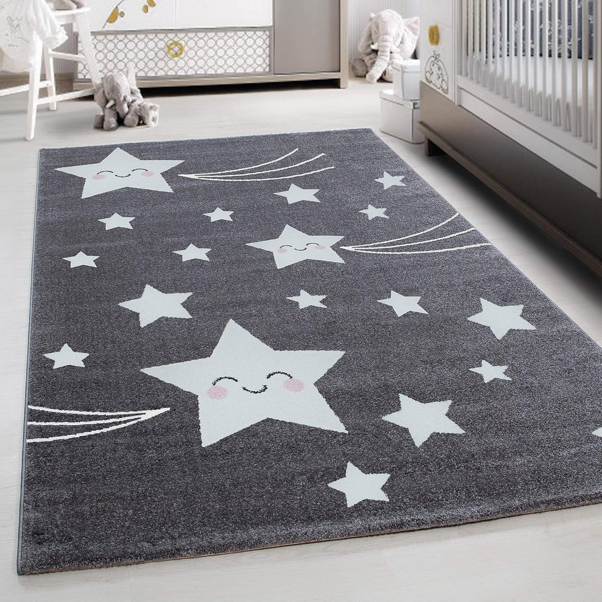 Laagpolig Sterren Tapijt Kind/Babykamer Rechthoekig | 80x150 cm | Geschikt voor Vloerverwa