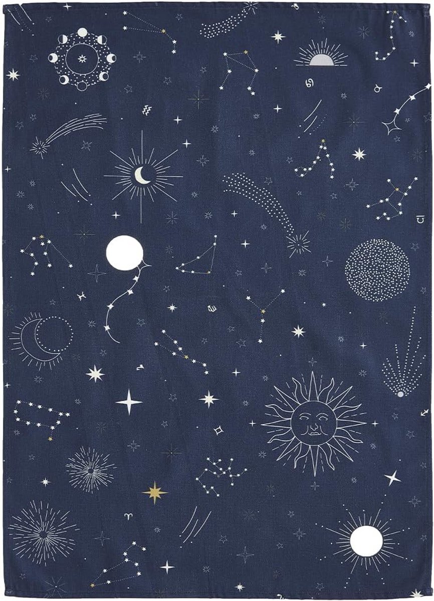 Theedoek bedrukt katoen Astral 50 x 75 cm - Kosmisch design met sterrenbeelden