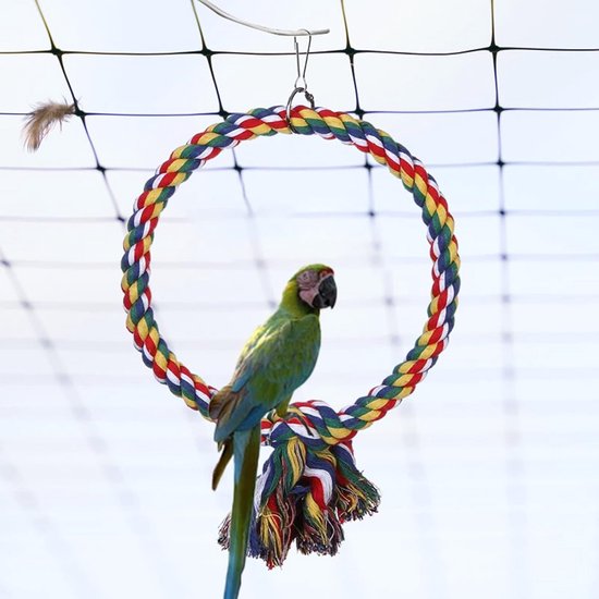 CQJ Klimnet Voor Vogels – 60x60 Cm, Natuurlijk Henneptouw, Met 4 Haken – Voor Parkieten, Grasparkieten, Valkparkieten En Conures