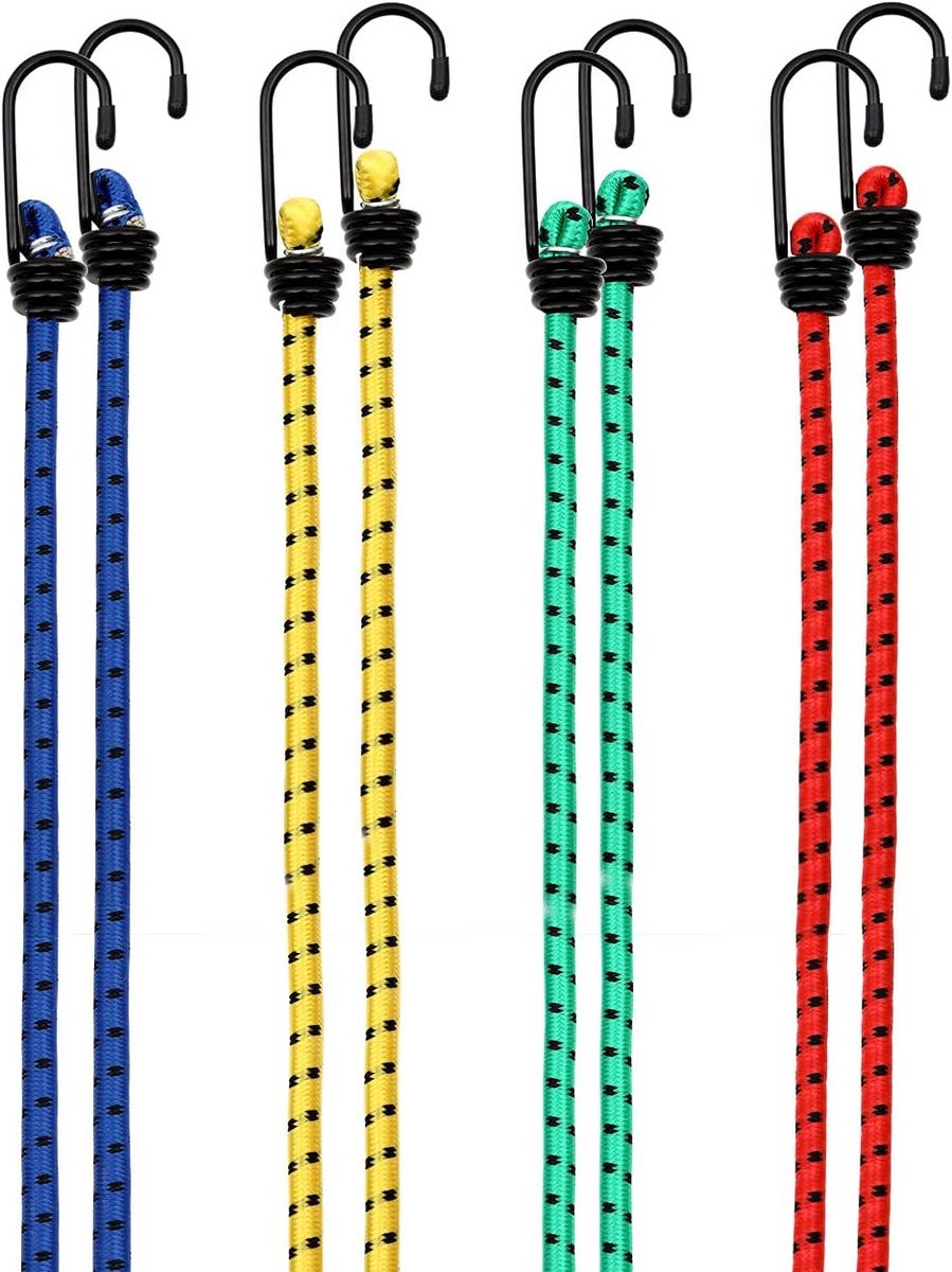 Set van 8 Elastische Spanbanden met Metalen Haken - 4 Lengtes (40-100cm) voor Vastzetten