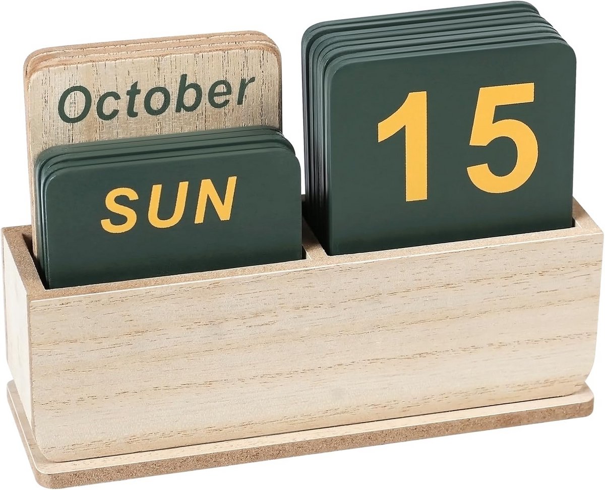 Houten Eeuwigdurende Kalender Bureaublok - Herbruikbare Datum & Weekplanner