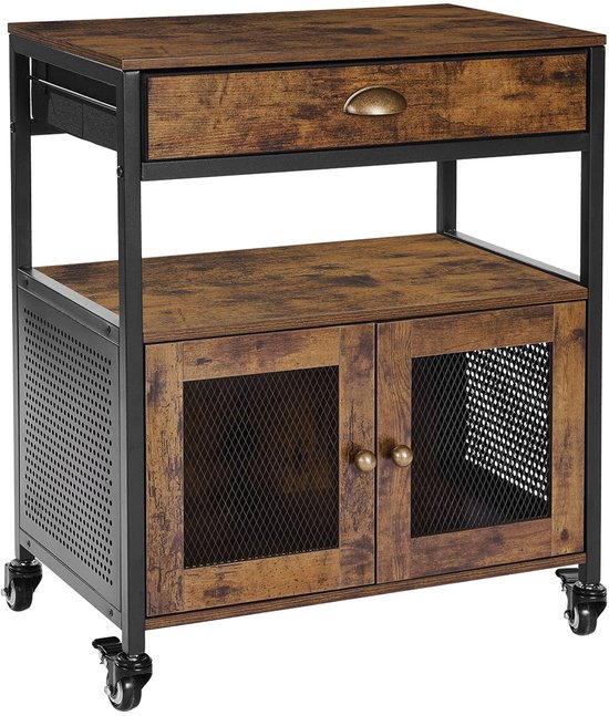 Boerderij-koffiebar-kast, 61 x 36 x 70 cm, 4 opberglagen, verrijdbare ...