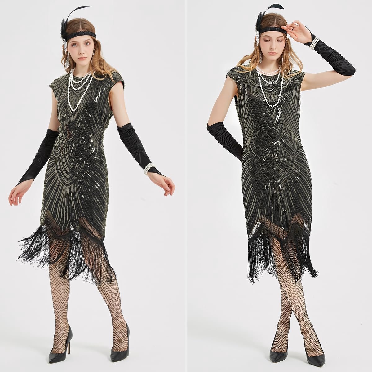 Vintage Charleston Jurk met Pailletten en Franjes voor Dames