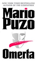Couverture du livre "Omerta" par Mario Puzo. Texte noir sur fond blanc avec une bande rose sur un masque gris.