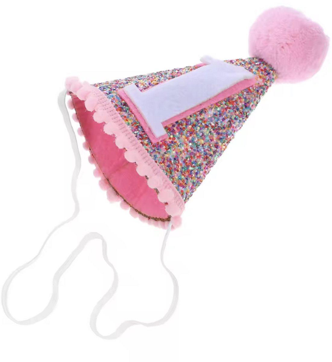 Verjaardagshoed 1 jaar - Verjaardagskroon - 1 jaar kroon - Glitterhoedje - 1 - Roze - 15CM hoog - CHPN