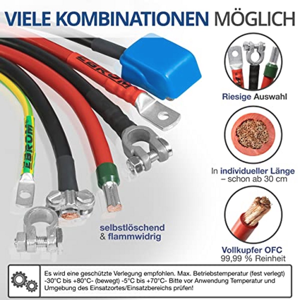 Aardingskabel H07V-K 16 mm² Groen-Geel - Flexibele Kabel met Kabelschoenen M6/M8/M10/M12 30 cm tot 10 m