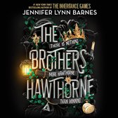 Boek "The Brothers Hawthorne" van Jennifer Lynn Barnes met de tekst "The Inheritance Games" en een kroon, lantaarn en zakhorloge.