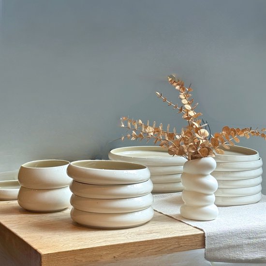 Service de table Chubby 27 pièces OZ HOME BAVARY - Porcelaine - Wit- Taupe - 6 personnes - Compatible lave-vaisselle et micro-ondes - Duo- Couleur