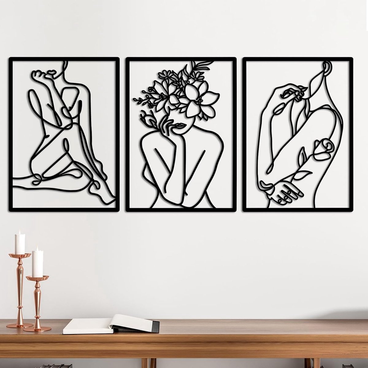 Stunq® Moderne Metalen Wanddecoratie Set van 3 voor Slaapkamer en Woonkamer, Waterdichte Abstracte Silhouetten