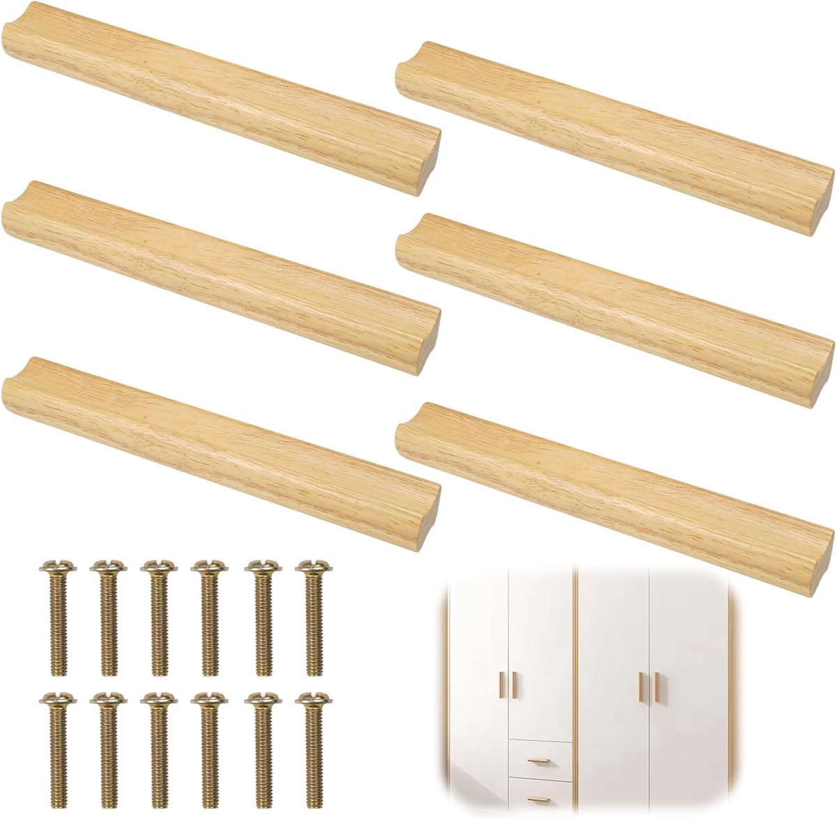 Stunq® Set van 6 Elegante Houten Meubelgrepen voor Diverse Toepassingen