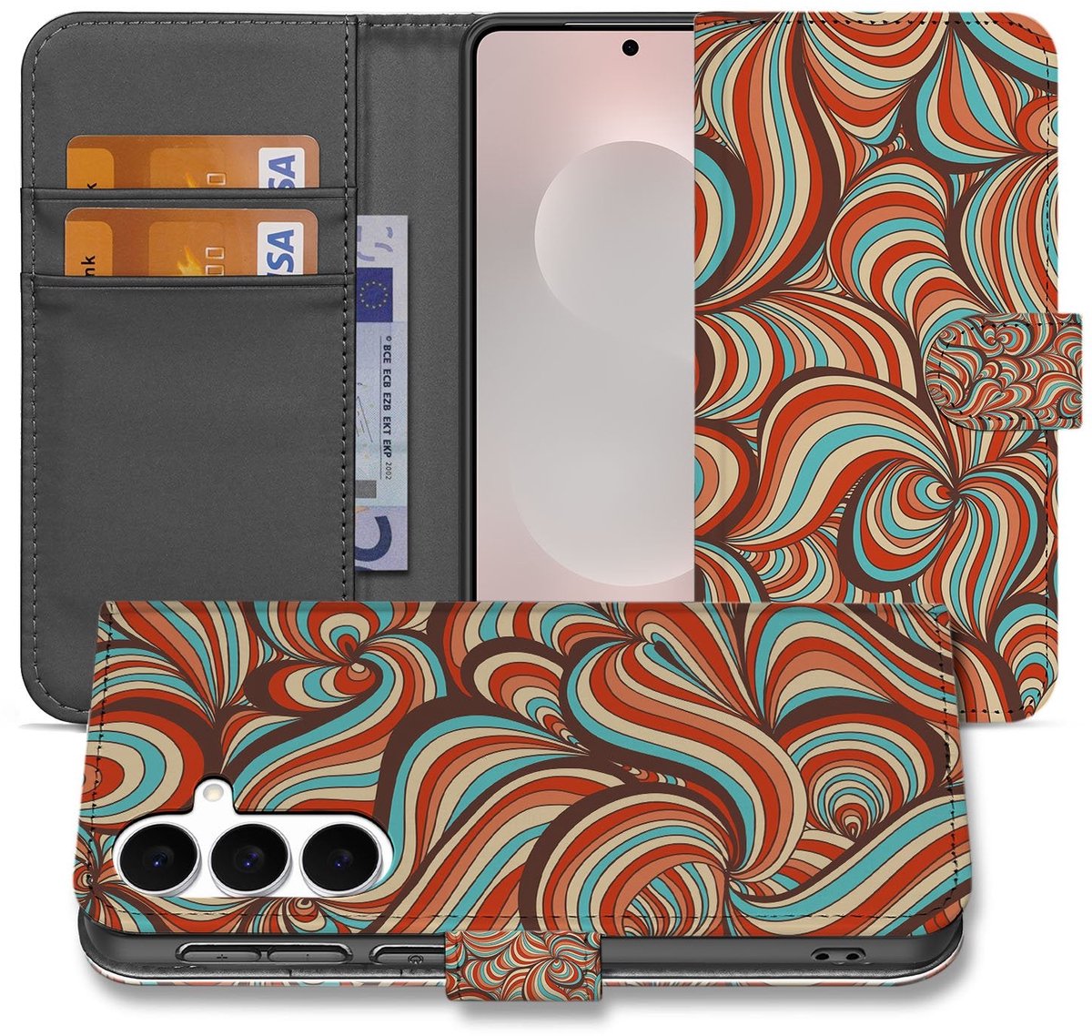 Samsung Galaxy S25 FE Hoesje Retro Met Pasjes En Magnetische Sluiting