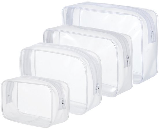 4-delige transparante reistoilettas - Draagbare make-uptas - Multifunctionele waterdichte set - Huidverzorgings- en make-uptas
