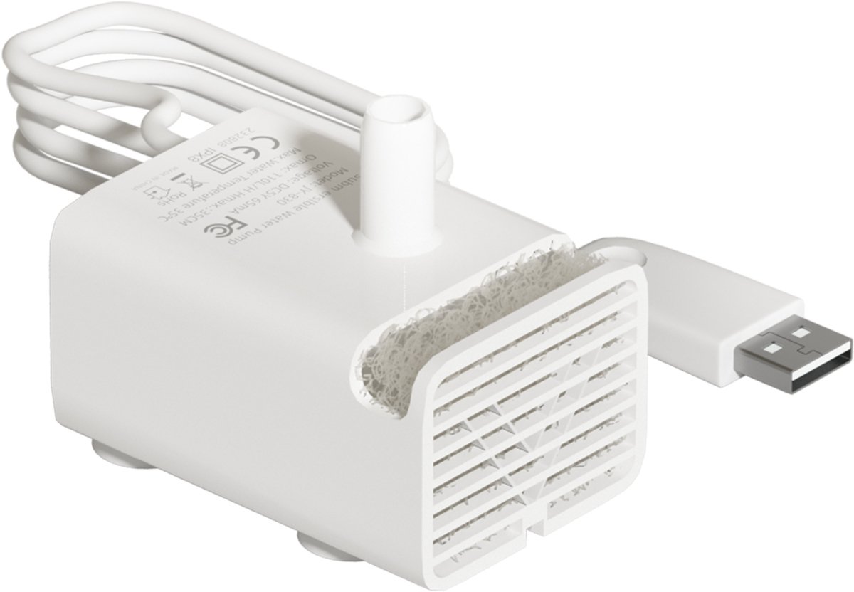 PUPPY KITTY Drinkfontein Pomp - Pet Fountain Pump - Drinkfontijn hond en kat - USB stekker - Snoer 1.5 m - Fluisterstil - Duurzaam - Wit
