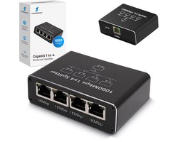 DynaBright Internet Splitter - 4 Poorten – Netwerk Switch – Tot 1000Mbps - Ethernet splitter – RJ45, CAT5 t/m CAT8 - Netwerk Splitter