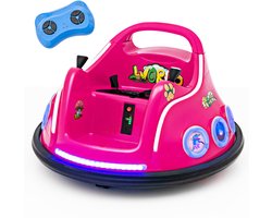 COSTWAY 12 V botsauto voor kinderen, 360 graden rotatie, elektrische bumper auto met muziek en verlichting, incl. 2,4 GHz afstandsbediening, ideaal voor kinderen vanaf 3 jaar (roze)