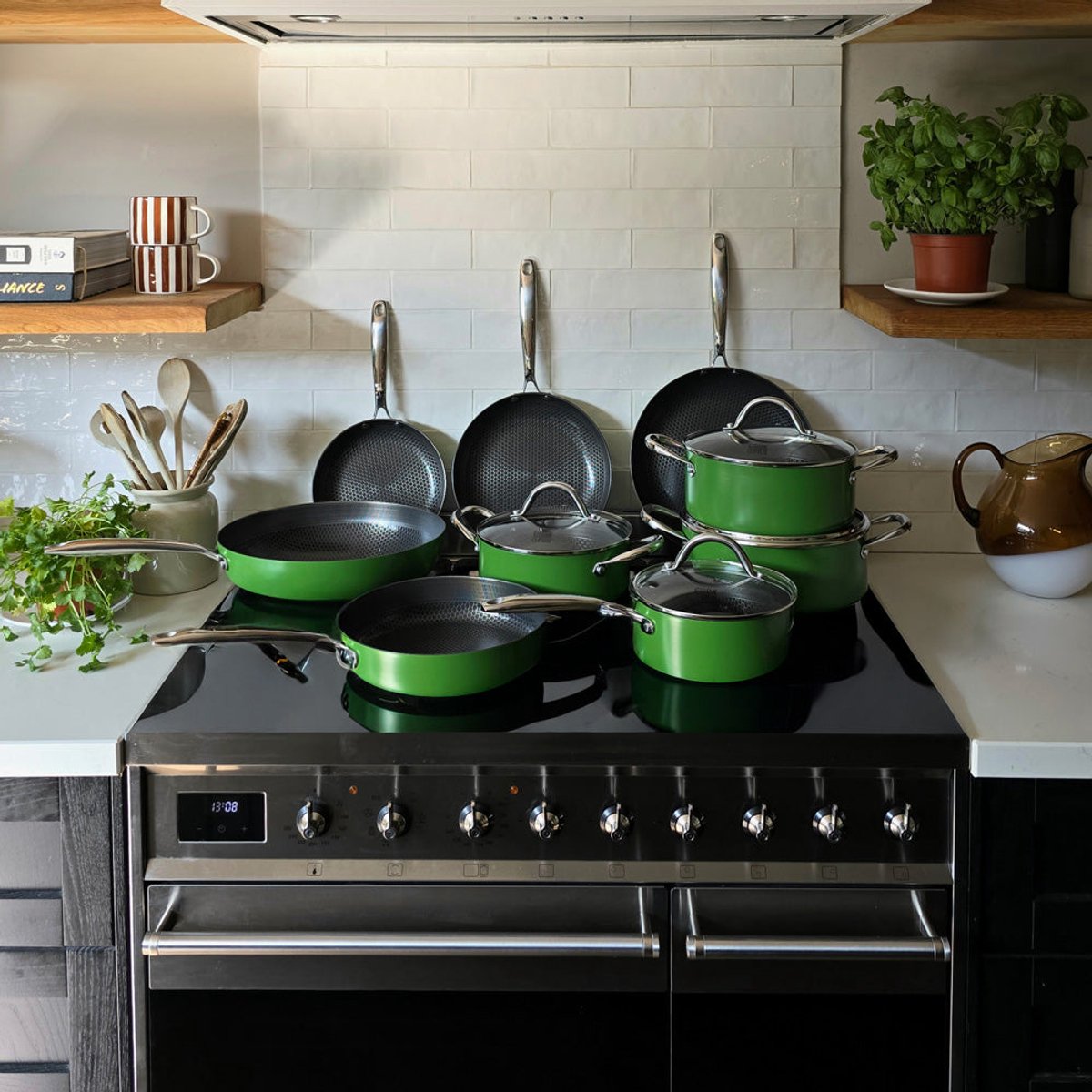 Cook & Pan Honey 9-Delige Pannenset Groen - PFAS vrij - Geschikt voor Inductie - Pannen Set met 7 jaar Garantie - Krasbestendige Anti Aanbaklaag - Vaatwasserbestendig - Koekenpan, Wokpan, Steelpan, Hapjespan, Kookpot – foto 5