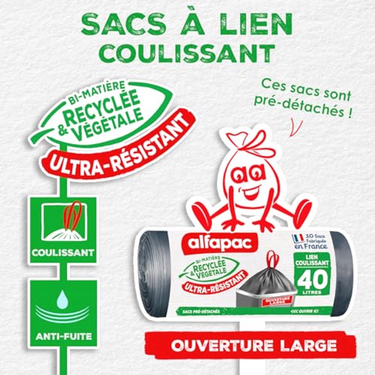 Vuilniszakken 40 liter met Schuifband - Gerecycled Bi-Materiaal - Ultra Robuust