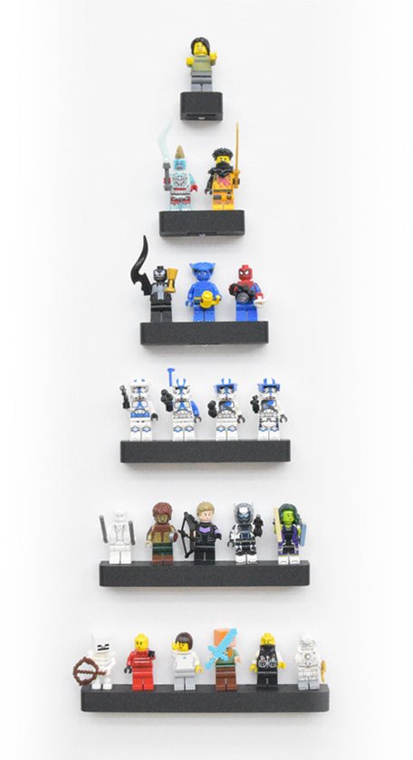 Zwevende Muur Plank voor LEGO® Minifigures - 1 tot 6 Minifigures - Kleur 1 Minifigure