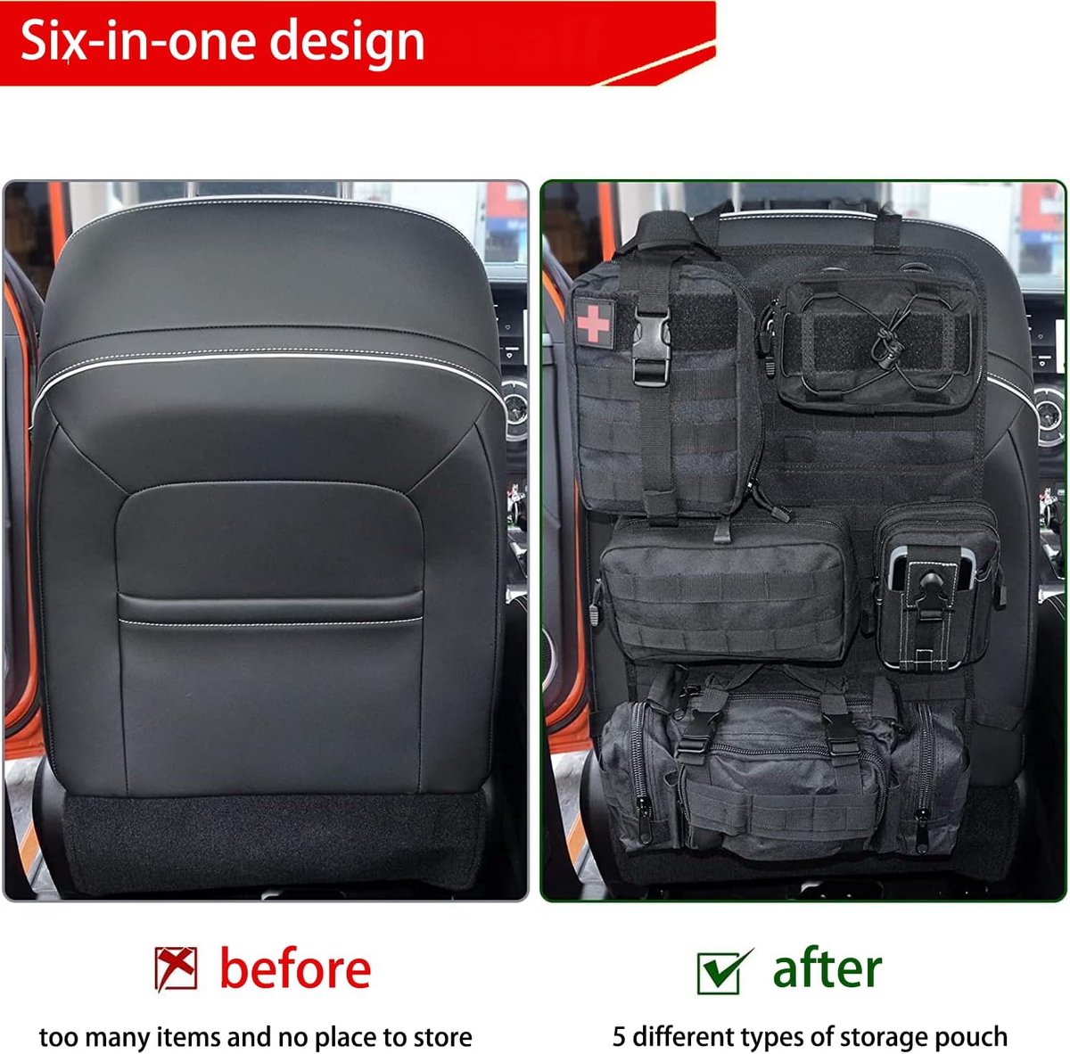 Universele 6-in-1 tactische organizer voor de achterbank - organizer voor de auto - waterdichte Oxford-stof - grote achterbank-organizer voor alle voertuigen – foto 5