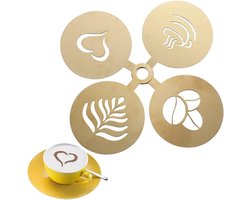 Set van 4 RVS sjablonen voor cappuccino en koffie, ideaal voor melk, muffins en warme chocolademelk