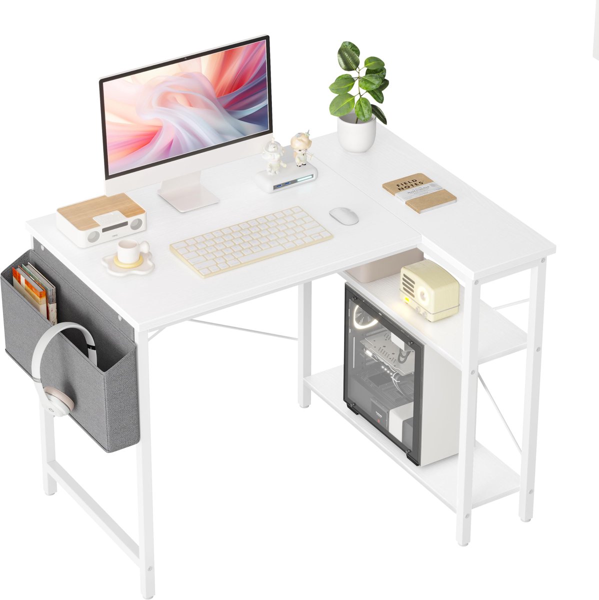 Unyqoos L-vormige gaming en werktafel met ruime opbergmogelijkheden voor elke kamer wit