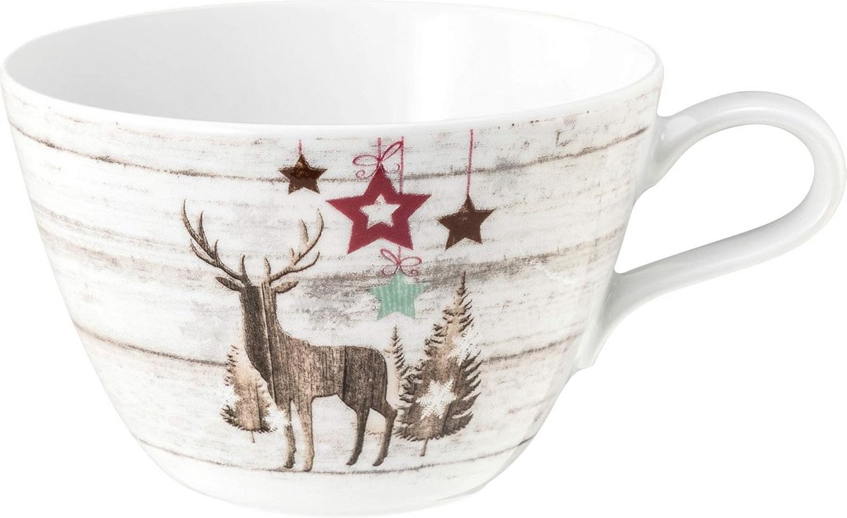 Set van 6 koffiemokken 0,37 L - rond porselein 13,7 cm bruin