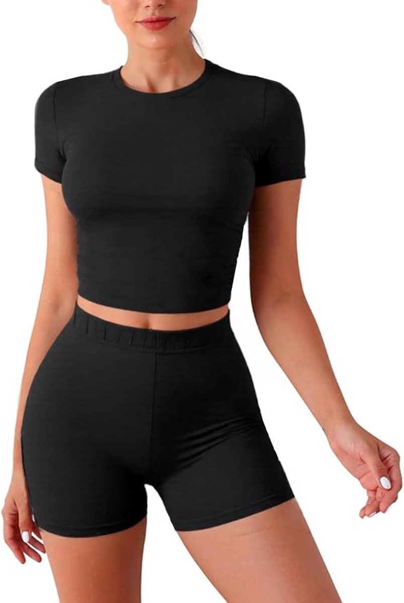 Tweedelige dames vrijetijdsset zomer - korte mouwen - slim fit - top en short