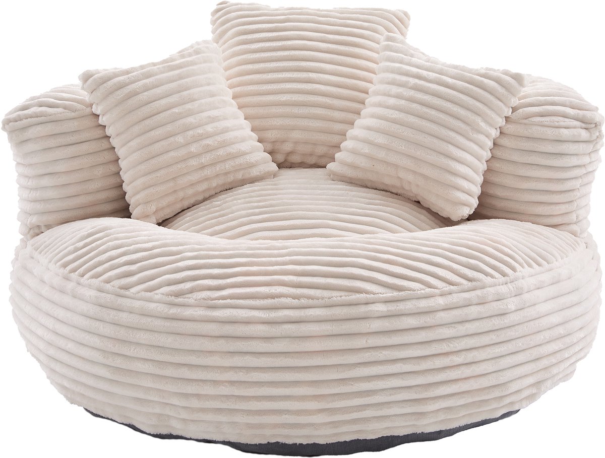 Luie Fauteuil Duurzame Comfort Lounger met Hoge Rug - Zitzak Stoel Bank met Drie Kussens voor Volwassenen en Kinderen, Binnen & Buiten, Enkele Gaming Fauteuil voor Slaapkamer, Kantoor (Beige corduroy )