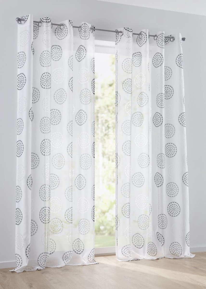 Ibenzoa Moderne semi-transparante gordijn met cirkelmotief en oogjes voor sfeervolle ruimtes White