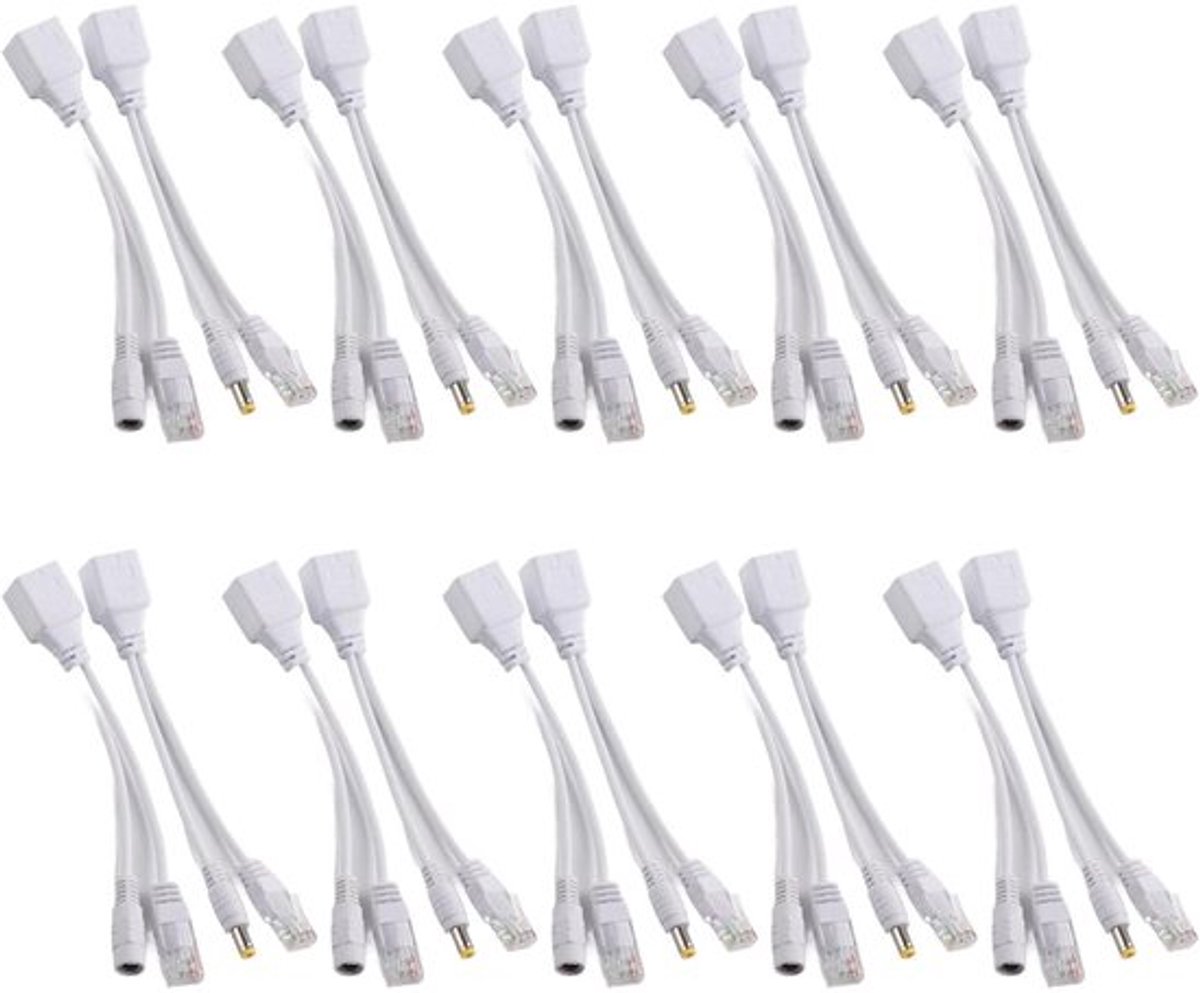 10 Paar POE-kabel Power Over Ethernet-adapter Injector-splitter met Zuivere Koperen Kern Gebruik Inactieve Lijn in Netwerkkabel voor IP-camera.