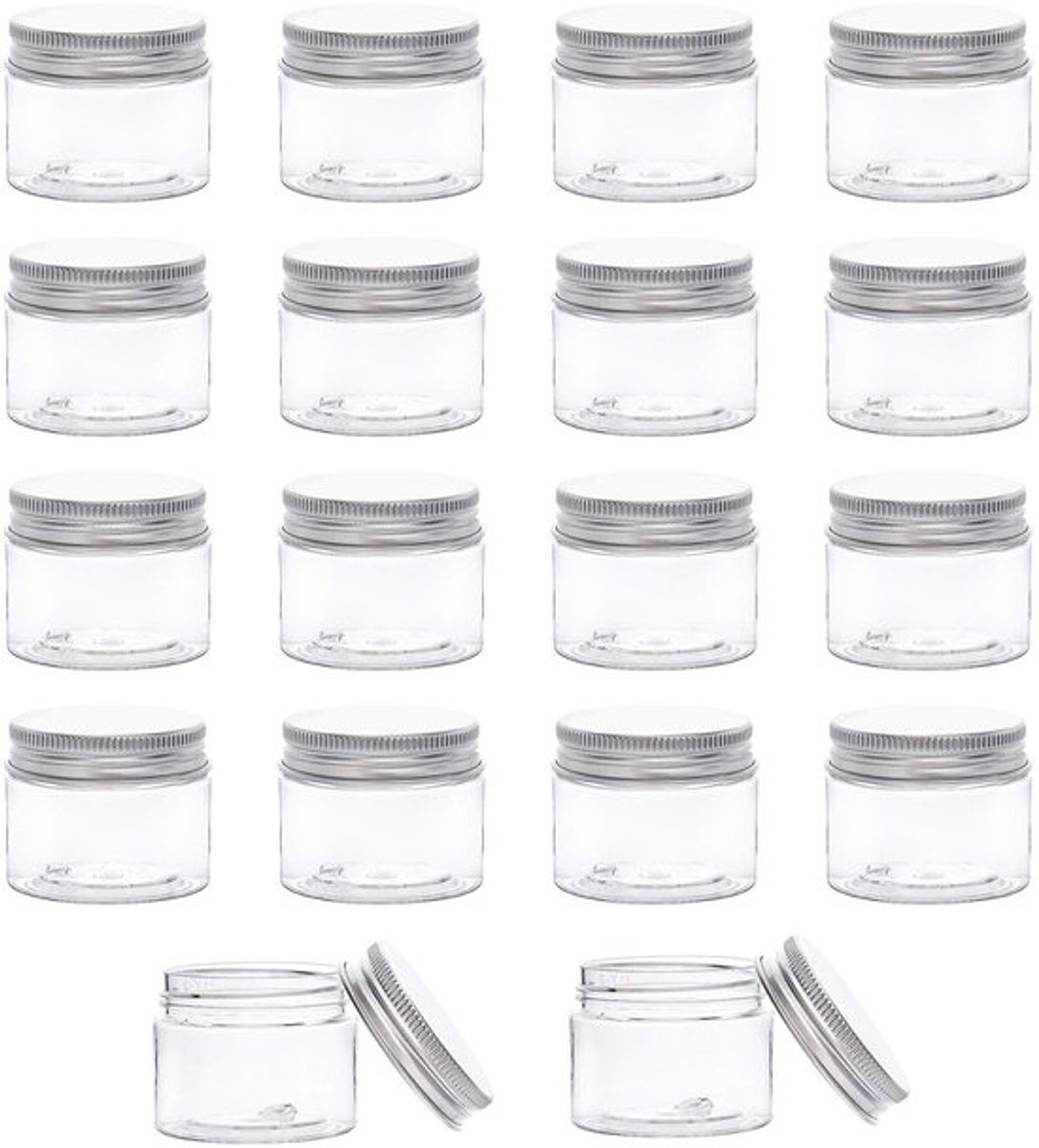 Bewaarpotjes 40 ml â€“ Set van 18 â€“ Doorzichtig PET-kunststof met Aluminium Schroefdeksels