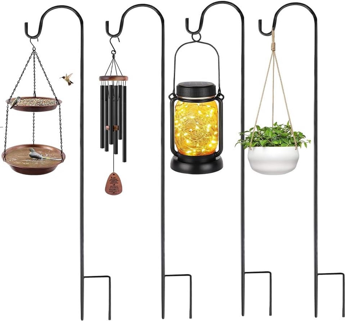 4-Delige Zwarte Herdershaken voor Tuinverlichting, Vogelhuisjes en Decoratie - 90 cm Hoog