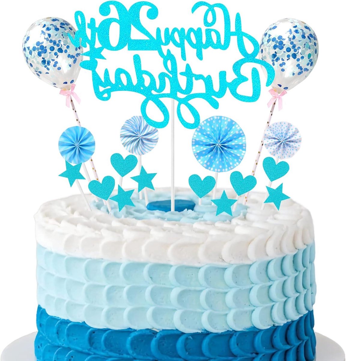 CSGoods - Taartdecoratie voor 26e verjaardag man en vrouw - Blauwe cakedecoratie 26 jaar - Gelukkige verjaardag 26 - Caketopper