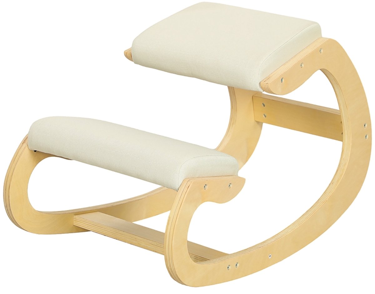 OKWISH Bureaustoelen - Bureaustoel Ergonomische Kniehouding - Rocking Design Voor Houdingsverbetering - Voor Werkplek - 55×85×55 cm - Hout - Crème