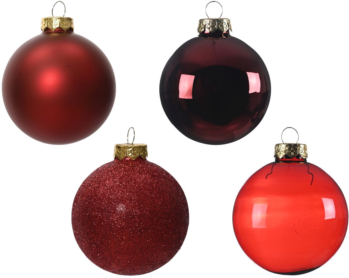 Decoris kerstballen - 42x - donkerrood - glas - 5-6-7 cm - mat/glans/glitter - kerstversiering - Kerstboomversiering – foto 3