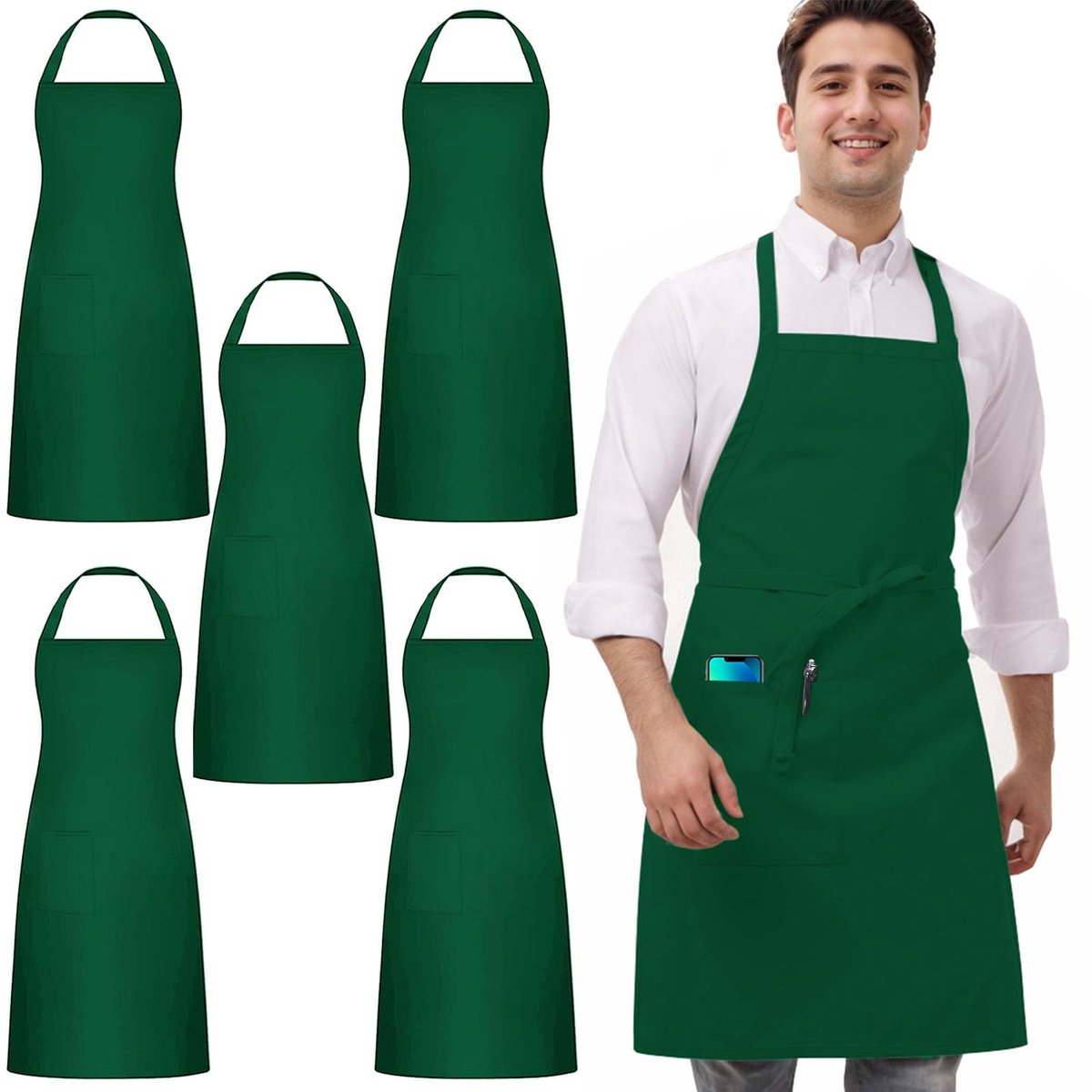 Unyqoos® Set van vijf multifunctionele groene schorten voor horeca en thuisgebruik