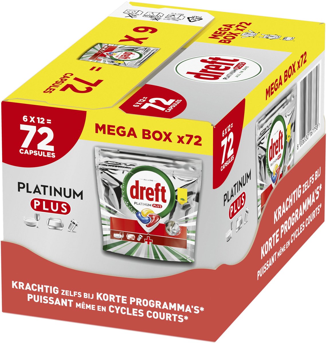 Dreft Platinum Plus Vaatwastabletten Citroen - Anti-Dofheidstechnologie - 72 stuks — afbeelding 2