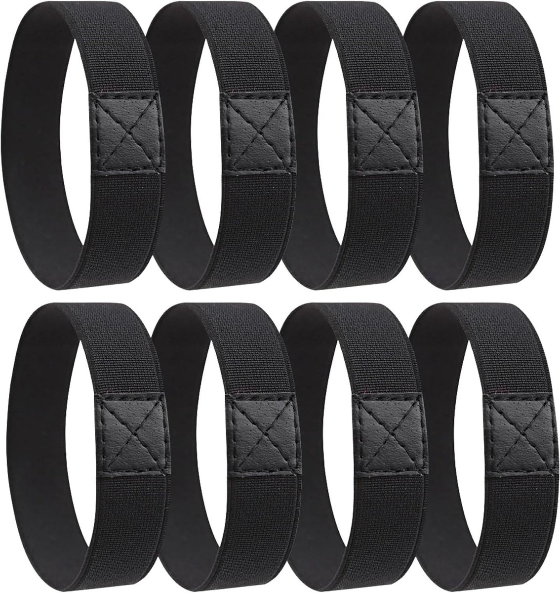 Zwarte veterbevestigingsbanden voor voetbalschoenen, scheurvast, set van acht, ideaal voor actieve voetballers.