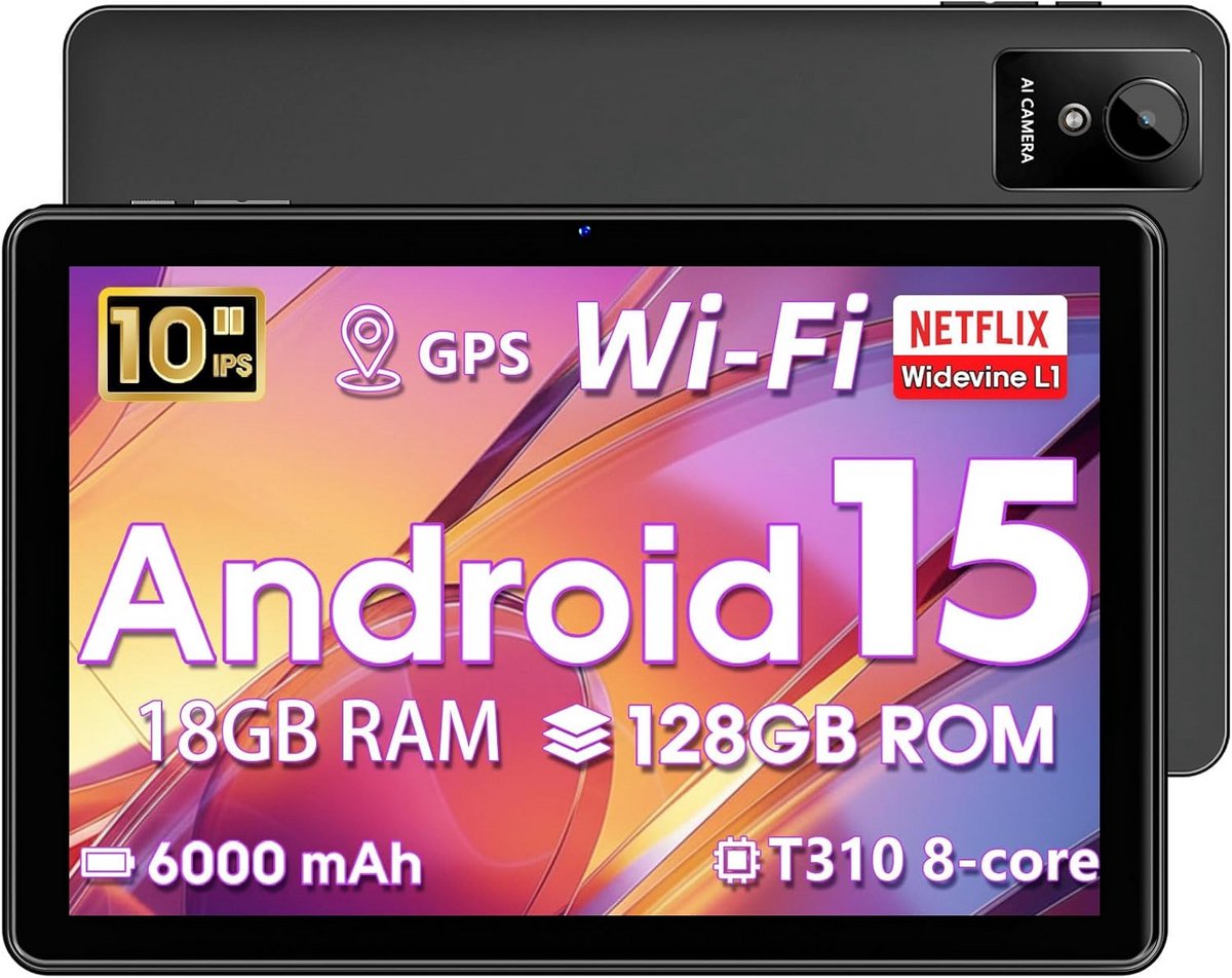 Krachtige 10 inch Android 15 Tablet met 18GB RAM, 1TB Uitbreidbaar en 5G WiFi